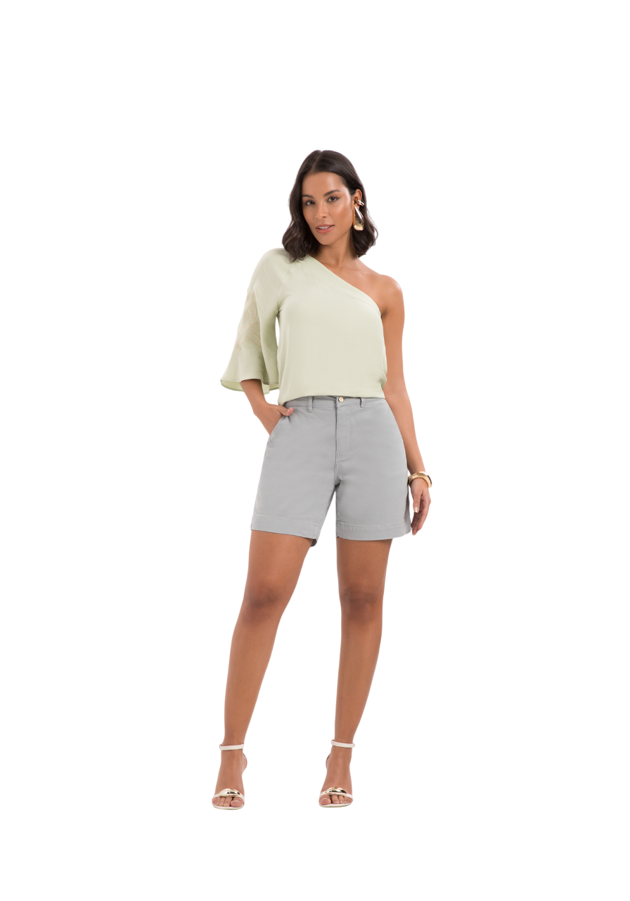 SHORTS BOYFRIEND EM SARJA CINZA GLISTEN - LUNENDER