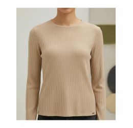 BLUSA BÁSICA CANELADA MANGA LONGA BEGE BOCCIOLO 00388 - LUNENDER