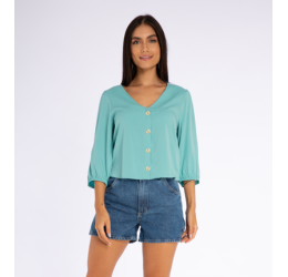 BLUSA COM BOTÕES TURQUESA DOCE TRAMA