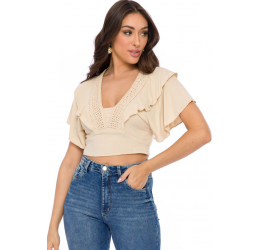 BLUSA COM GUIPIR AVEIA - DOCE TRAMA 