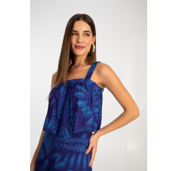 BLUSA CROPPED EM VISCOSE ESTAMPADA AZUL BAHAMAS - LUNENDER