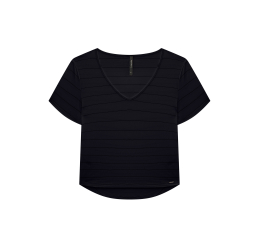 BLUSA EM MALHA LISTRADA COM DECOTE V PRETA - LUNENDER