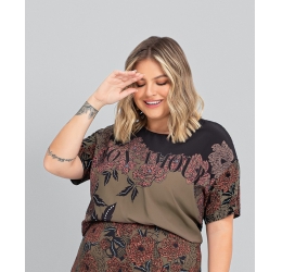 BLUSA  ESTAMPADA ONÇA LISAMOUR MILITAR