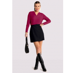 BLUSA MANGA LONGA COM RECORTE V DECOTE ROSA DRY ROSE LUNENDER