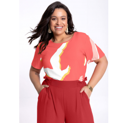 BLUSA PLUS SIZE ESTAMPADA GAIVOTAS SALMÃO (Q6522D) LUNENDER