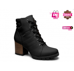 BOTA COTURNO DAKOTA DE COURO COM SALTO BLOCO PRETO G4564