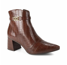 BOTA FEMININA CANO BAIXO E SALTO BLOCO CROCO CAFÉ D2751 - DAKOTA
