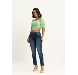 CALÇA JEANS SKINNY CINTURA MÉDIA COM ELASTANO E DETALHE - LUNENDER 