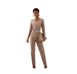 CALÇA RETA EM CREPE MARROM COUNTRY  - LUNENDER 