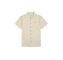 CAMISA MANGA CURTA MASCULINA EM TECIDO LINHO BRANCO OFF WHITE - FICO
