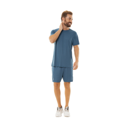 CAMISETA FITNESS MASCULINA EM POLIAMIDA AZUL JEANS - ARMY FIT