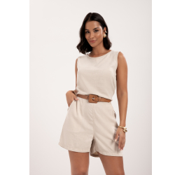 CONJUNTO FEMININO EM SARJA REGATA E SHORTS BEGE MARFIM - LUNENDER  