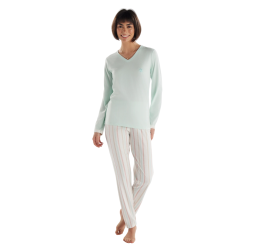 PIJAMA MANGA LONGA EM MEIA MALHA COM CALÇA EM MALHA ROTATIVA FEMININO - PZAMA