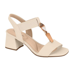SANDÁLIA FEM. SALTO BLOCO COM PEDRARIA CREME 7172.113 - MODARE ULTRACONFORTO