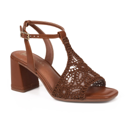 SANDÁLIA FEMININA SALTO ALTO BLOCO BORDADA T9751 CARAMELO - TANARA