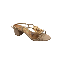 SANDÁLIA FEMININA SALTO BLOCO FLOR BEGE 6291.1193 - VIZZANO