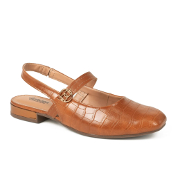 SAPATO FEMININO SLINGBACK SALTO BAIXO CROCO CARAMELO D2342 - DAKOTA 