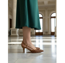 SCARPIN FEM. EM TELA DOHA TRAMADO 1185.1161 CAMEL - VIZZANO 