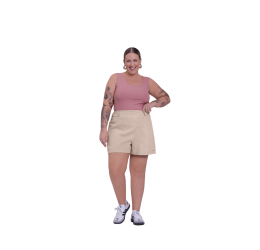 SHORTS PLUS SIZE ALFAIATARIA EM TECIDO LINHO COM DECOTE CÓS BEGE - LUNENDER