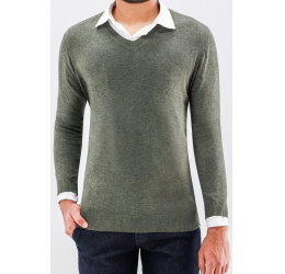 SUETER TRICOT SLIM DECOTE V VERDE EUCALIPTO OGOCHI