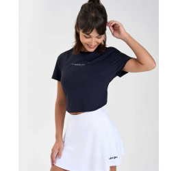 T-SHIRT CROPPED SKIN FIT TULE E ABERTURA COSTAS PRETO - ALTO GIRO