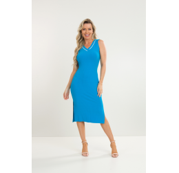 VESTIDO MIDI CANELADO TURQUESA - ROBE BELLE