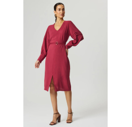 VESTIDO MIDI MANGA LONGA MARSALA - FATO BÁSICO 